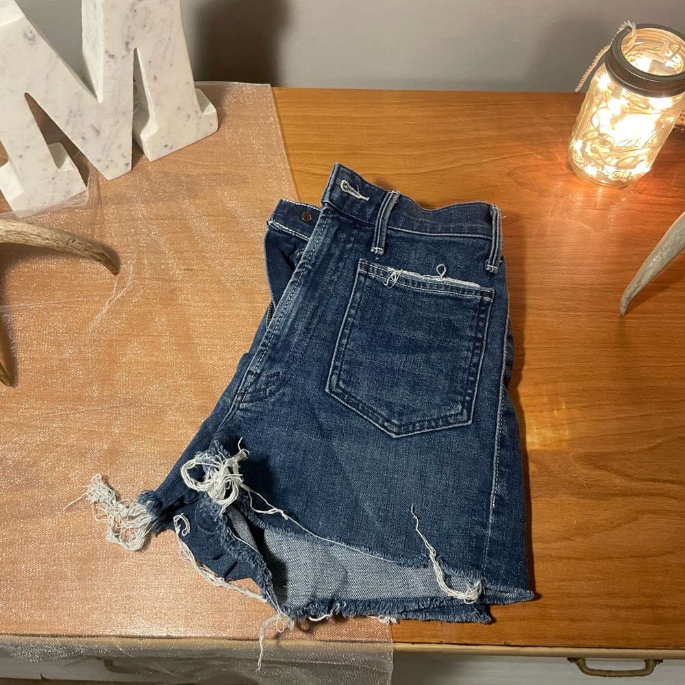 MOTHER Dark Blue Distressed Jean Shorts - Picture 3 of 6
